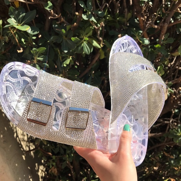 Rhinestone Clear Jelly Footbed Sandals - Picture 8 of 16